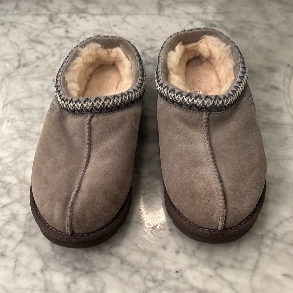 UGG Gray Suede Slippers with Plush Lining